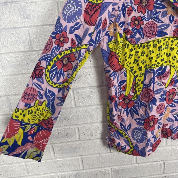Agathe Singer Anthropologie Cheetah Pajama Top Womens Size S Sleep Dopamine - Picture 6 of 11